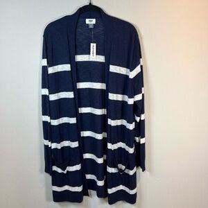 Old Navy Womens Open Front Cardigan Sweater Blue White Stripe Lightweight NEW XL
